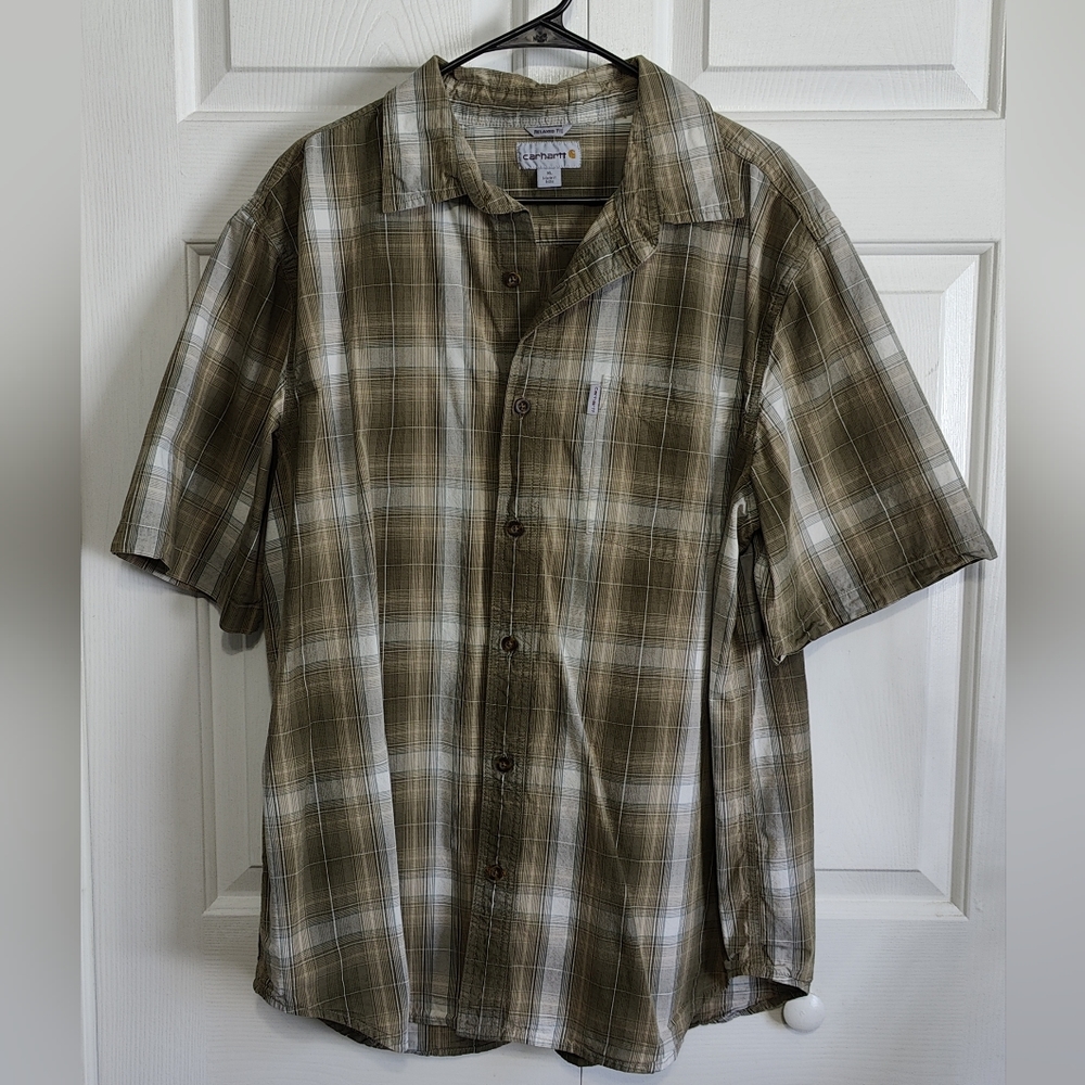 Carhartt Button Up Shirt - Brown & White Plaid - Size XL
